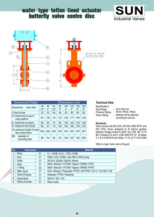 wafer type actuator butterfly valve center disc
