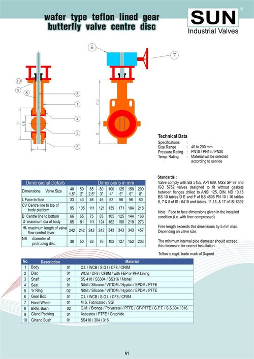 wafer type gear butterfly valve center disc