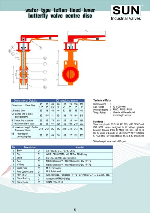 wafer type lever butterfly valve center disc