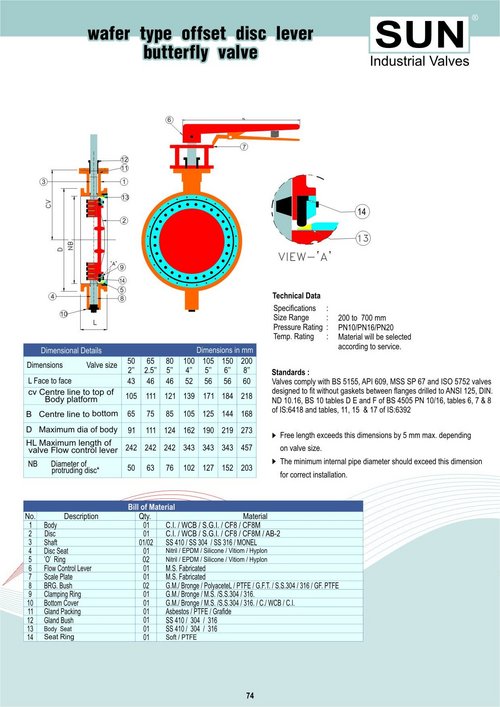wafer type offset disc lever butterfly valve