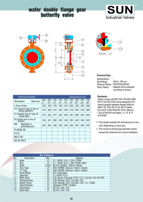 wafer double flange gear butterfly valve