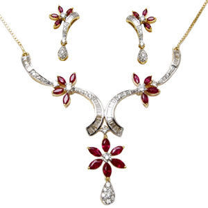 designer gemstone necklace, white gold necklace set for girls, flower design necklace in 18k gold