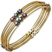 18k Gold Bangle - Customizable Design With Multi-color Gemstones, Anti-allergy Features For Women