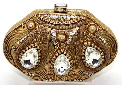 FAVOLA Handcrafted Big Crystal Jewelled Metal Bags
