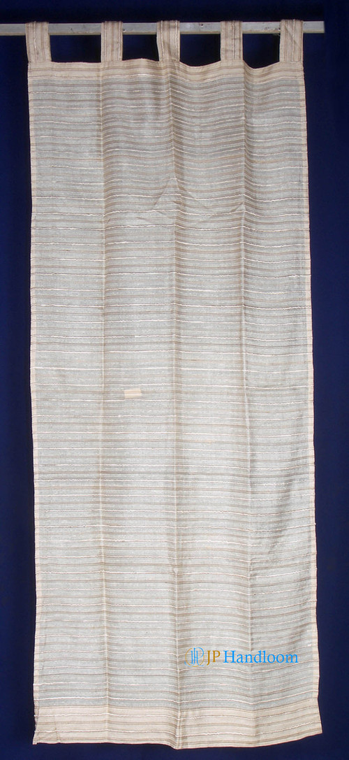 Silk Stripe Design Curtain - 2 mm Thickness, White Color | Handmade, Plain Dyed, Stripe Pattern for Doors