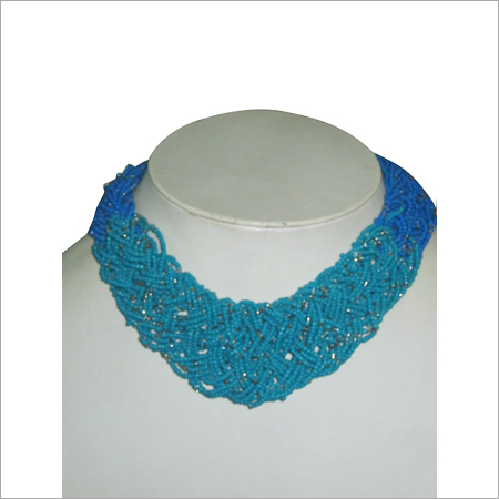 Woven Blue Beads Short Necklace