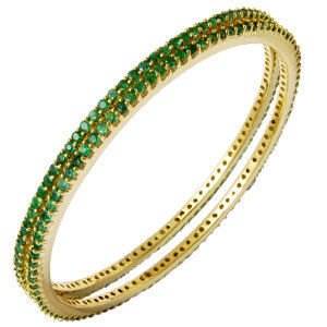 Sleek Emerald Yellow Gold Bangles Jewelry Gender: Women