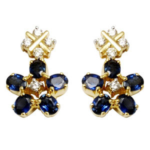 Blue Sapphire Diamond Jewelry Earring, Designer Earring For Women, Flower Hanging Sapphire Earring Gender: Women'S