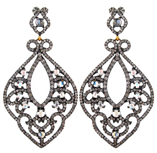Gemstone Filigree Pave Diamond Dangle Earrings