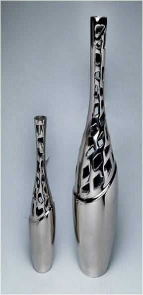 Flower Vase - Nickel Plated Aluminum, Set of 2 | Ornate Elegant Design, Durable Decorative Piece