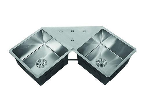 Elegant Look With Stain Finish Double Bowl Corner Sink