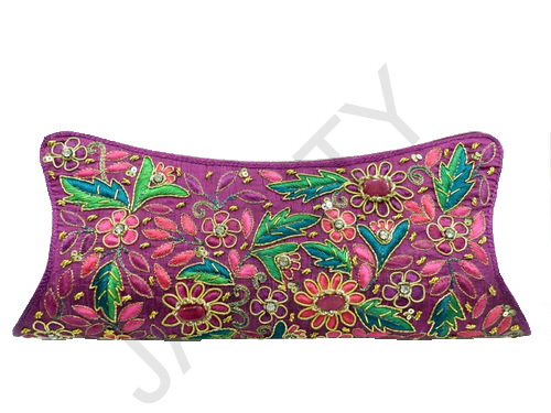 Clutches - Silk Blend, 12x6 Inches, Purple, Zip Closure | Bead Decoration, Zari Artwork, Elegant, Customizable, Multiple Sizes