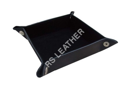 LEATHER TRINKET TRAY - Smooth Black Leatherette | Elegant Design, Ideal for Organizing Small Accessories, Stylish Decorative Solution