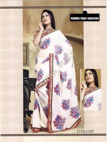 White Chiffone Print & Work Sarees