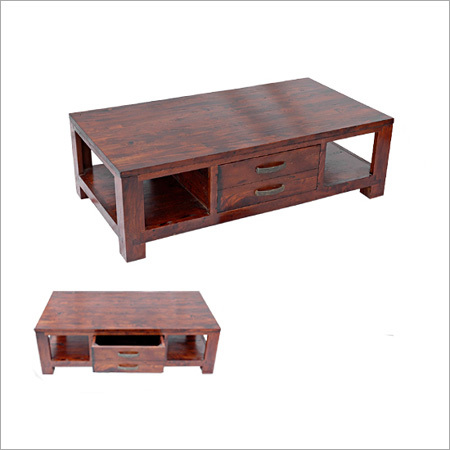 Coffee Table - Sheesham Wood, 145x75x45 cm | Spacious Top, 2 Drawers, Open Shelving, Polished Finish