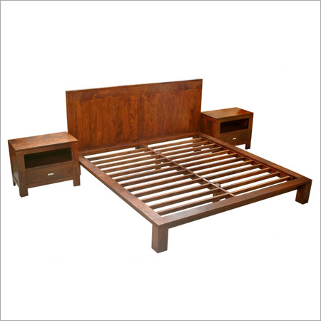 Bed 180x200 Cms - Wood, Brown Finish, Solid Wood Headboard | Sturdy Frame, Two Nightstands, Wooden Slats