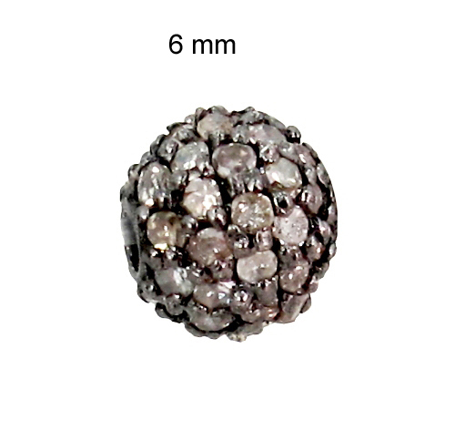 6MM Sterling Silver Pave Diamond Bead Finding