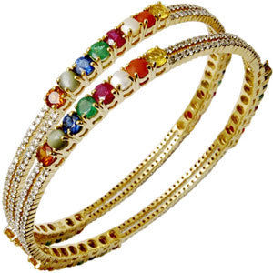 Round Navratna Gemstone Gold Bangle Exporter