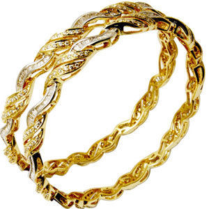 Wavy Pave Set Diamond Yellow Gold Bangle