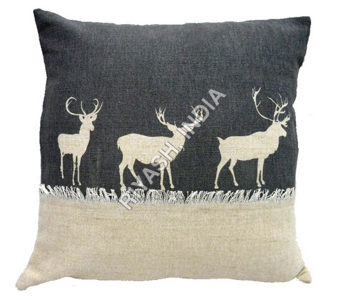 Reindeer Printed Jute Cushion Cover