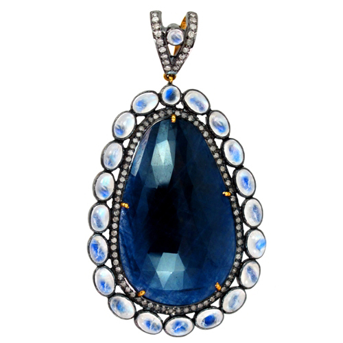 Blue Sapphire Moonstone Pendant Jewelry