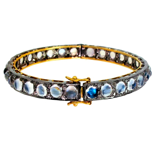 Gold Silver Moon Stone Diamond Bangle