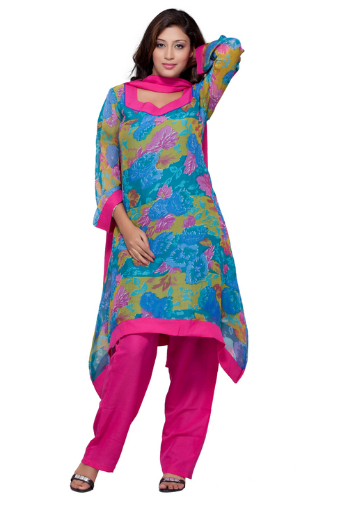 Ladies Suits - Silk, 44 Inches, Pink | Elegant Design, Comfortable Fit, Floral Pattern, A-line Style