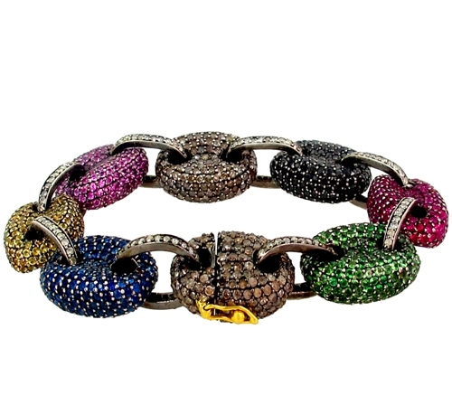 Gold Diamond Pave Multi Gemstone Bracelet
