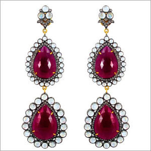 14k Gold Ruby Gemstone Long Dangle Earrings