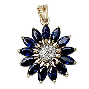 14k yellow gold diamond blue sapphire pendant,marquise sapphire, latest gold pendant design with
