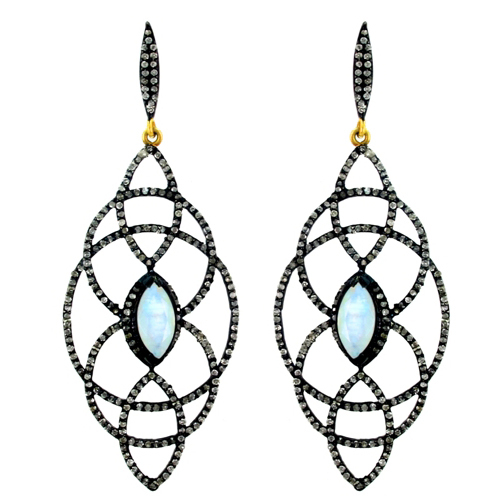 Pave Diamond Gold Filigree Earrings