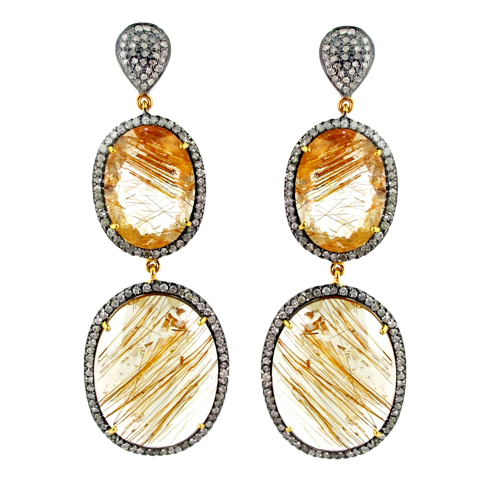 Diamond Pave Rutile Quartz Gemstone Earrings