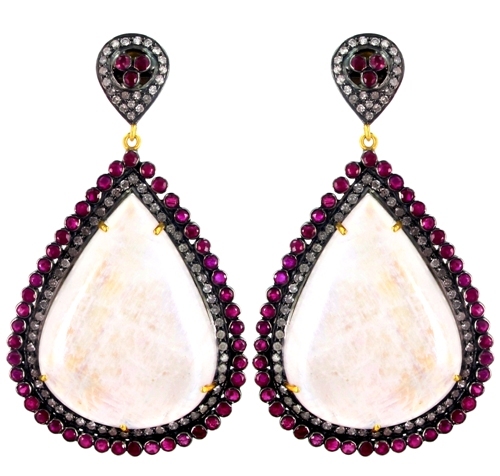 Diamond Ruby Gemstone Drop Dangle Earrings