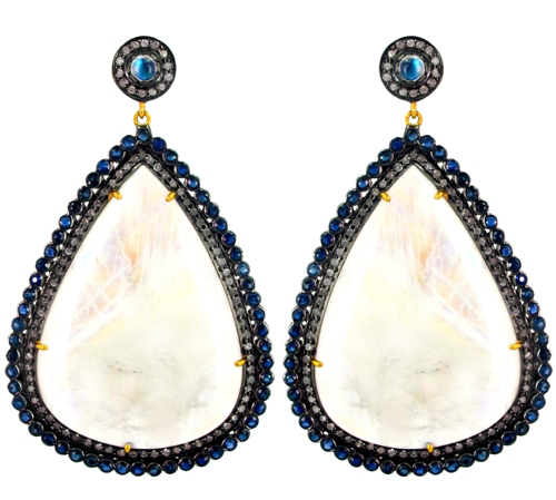 Moonstone Sapphire Gemstone Earrings