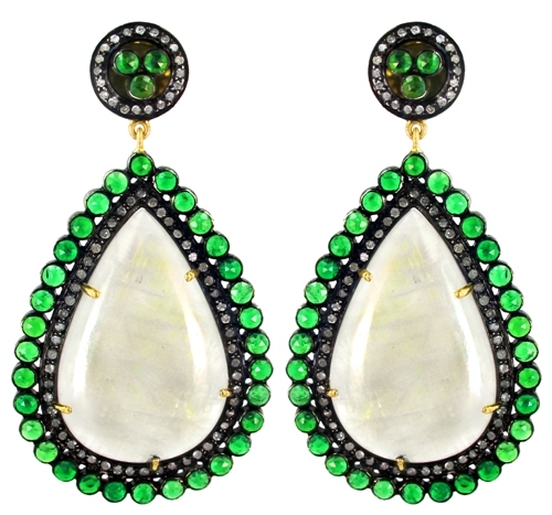 Gold Diamond Tsavorite Gemstone Earrings