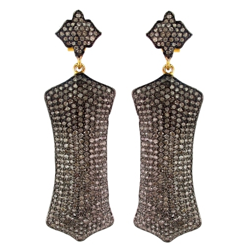 Gold Pave Diamond Earrings - 14k Gold & Sterling Silver, 56x13 mm, 4.66 CTS Diamonds | Elegant Design, Lustrous Finish, Versatile Style