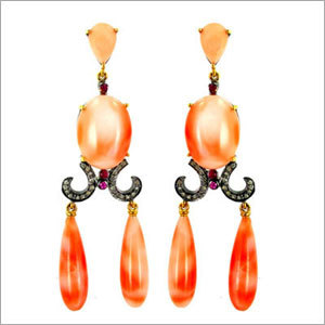 14k Gold Coral Gemstone Earrings