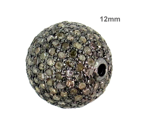 12 MM Pave Diamond Silver Beads 