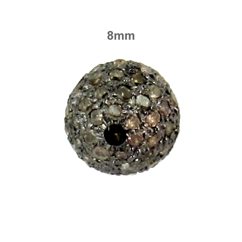 Pave Diamond 8 MM Silver Bead