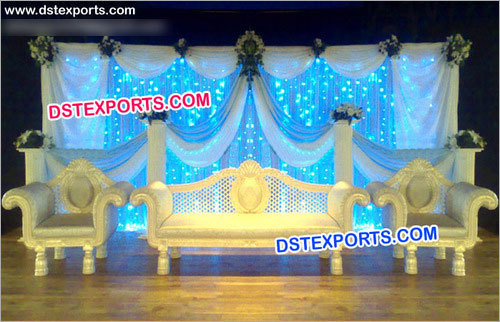 Wedding Crystal Chaise Set - Wood & Crystal, Off-White, Varied Sizes, LED Lights | Elegant Design, Royal Comfort, Sturdy Build