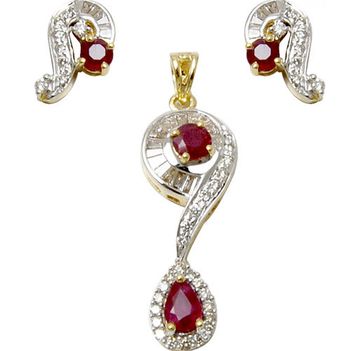 Red Ruby And Diamond Gold Pendant Set, Fashionable Designer, Micro Pave  Pendant Design Gender: Women'S