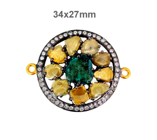 Slice Diamond Pave Spacer Finding Jewelry - 14k Gold/Sterling Silver, 34x27 mm, 3.87 Ct Diamond, UV Resistant, Elegant Design