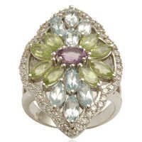 Multi Colored Gemstone Semiprecious Silver Ring Fancy Design Ring Wholesale Gender: Women