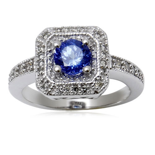 WEDDING AND ENGAGEMENT RING TANZANITE RING DESIGN WITH DIAMONDS IN WHITE GOLDGEMSTONE FOR WOMEN