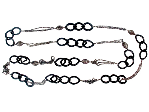 Diamond Pave Onyx Gemstone Silver Necklace