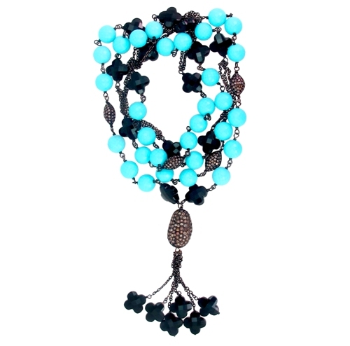 Turquoise Onyx Gemstone Pave Ball Necklace