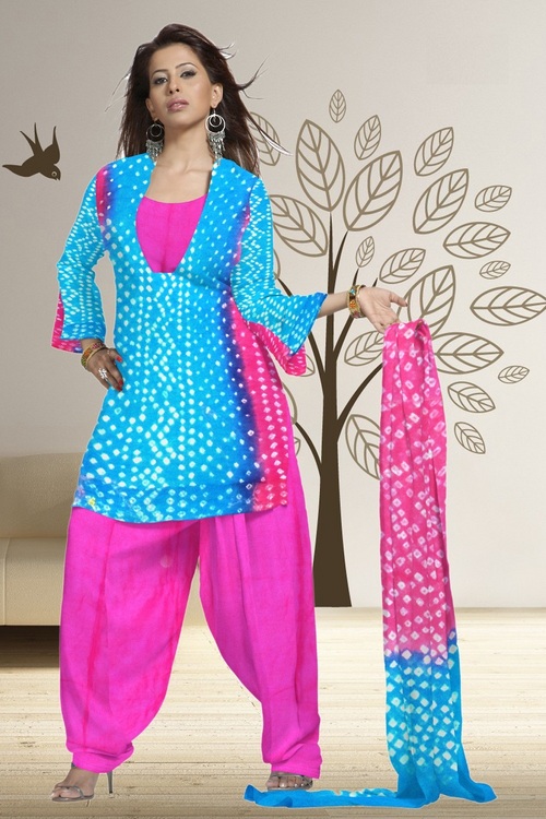 Dyed crape salwar with tie and dye bandhani pastel