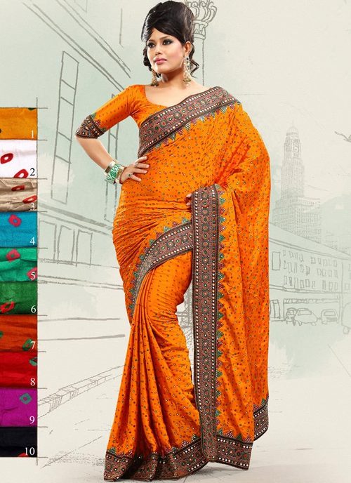 Sunset Orange Bandhani Saree
