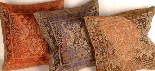 Lot Of Three Peacock And Elephant Cushions