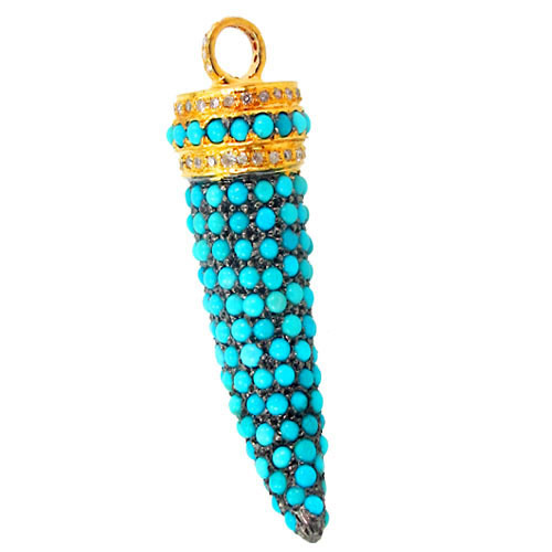 14k Gold Diamond Turquoise Tooth Pendant